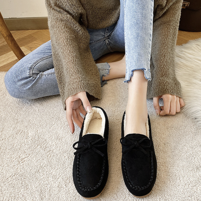 Gmpz 여성용 겨울 털안감 방한 로퍼 모카신발