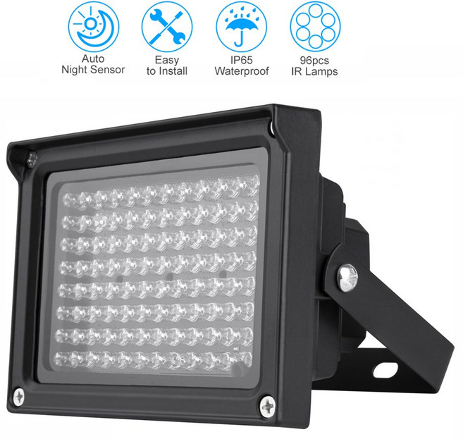 96 LED IR 조명기 어레이 적외선 램프 CCTV 카메라 방수, 01 Black, 1개