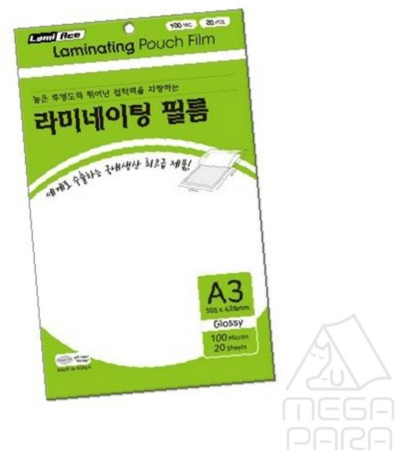 미니파라 라미에이스 코팅지 A3 100mic 20매입 303x426mm A3코팅지, 없음