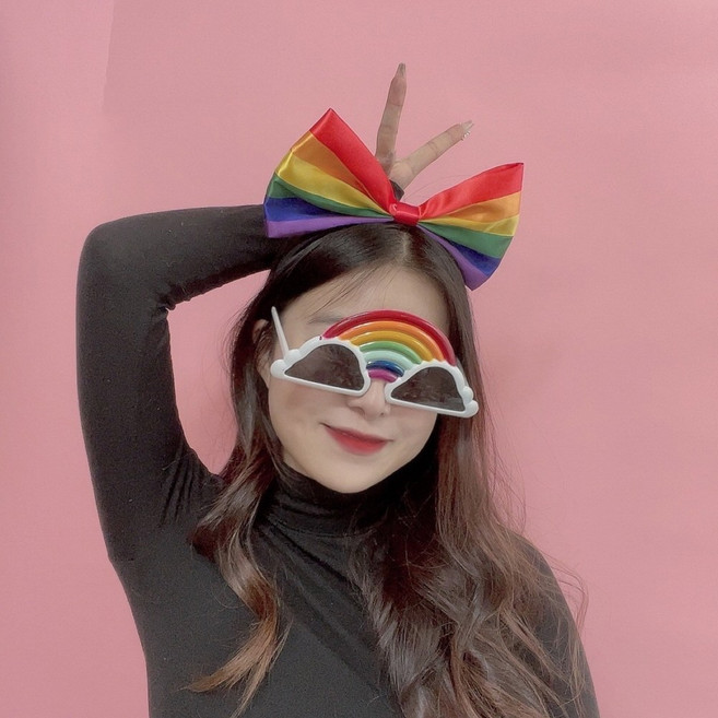0226 무지개 머리띠 깃발 무지개 소품 선글라스 폼폼이 왕리본 헤어밴드 (안경별도)