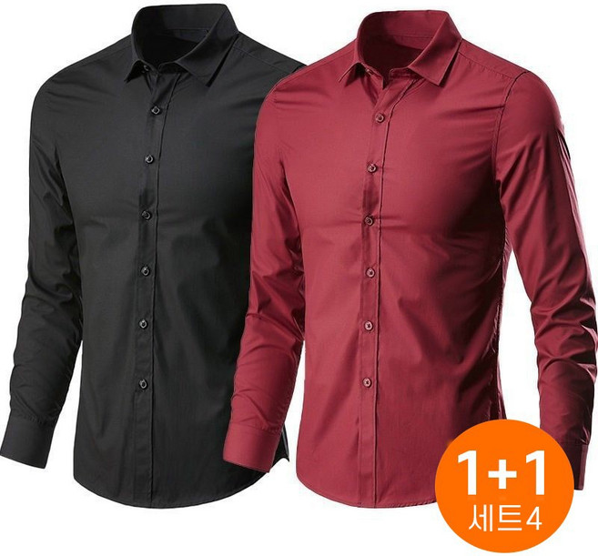 1+1 프리미엄 남성 비즈니스 긴발 셔츠 남자 슬림핏 오피스 캐주얼 셔츠 구김 방지 털 안 묻음