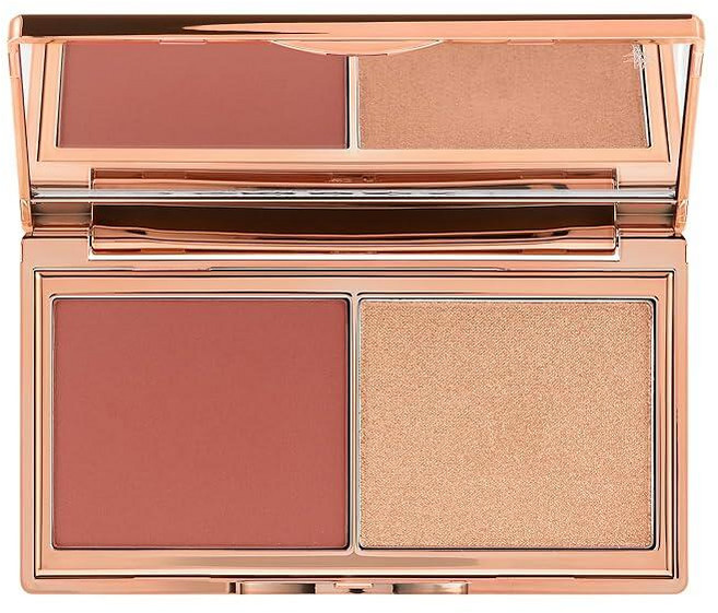 Charlotte Tilbury Hollywood 블러쉬 & 글로우 글라이드 팔레트 - 화려한 광채와 예쁜 팝 컬러를 위한 하이라이터 컴팩트 로지 핑크 블러시/펄센트, Rich Terracotta Blush/Golden S