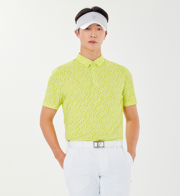 볼빅 남성 골프 에센셜 냉감 패턴 프린트 제에리 반팔 디셔츠 VMTSP392_NG (네온그린)