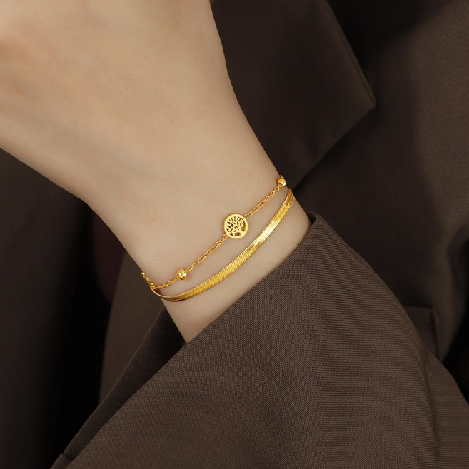 Youmi 생명의 나무 이중 체인 팔찌 발찌 겸용 EW15