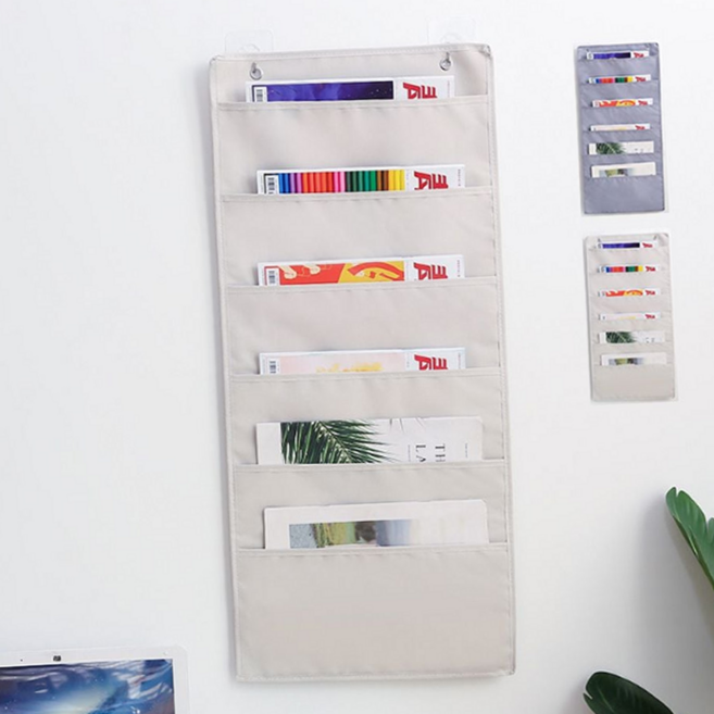 루체트리 수납포켓 벽걸이 주머니 정리함 악세서리 다용도 6단 정리대, 베이지 6단