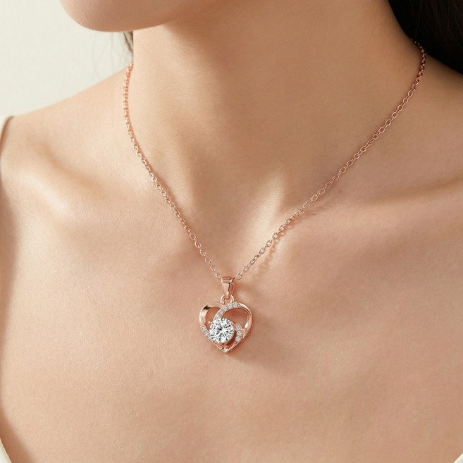 Youmi 14K 도금 하트 다이아몬드 목걸이 여성용 로즈골드 고급스러운 펜던트 데일리 선물 JP11