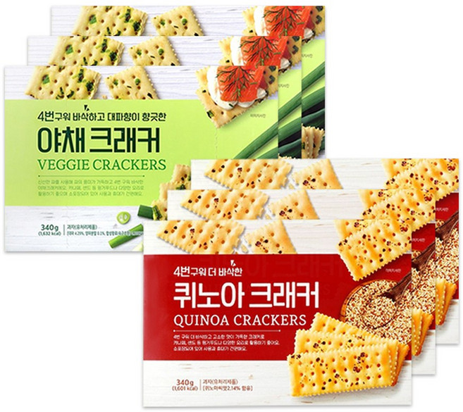 [4번구워 더 바삭한] 야채+퀴노아 크래커, 3세트, 340g