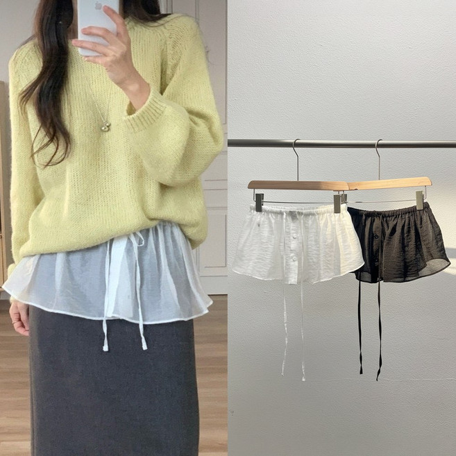 [국내제작 고퀄리티] 뮤앤뮤즈 텐셀 셔츠 레이어드 스커트 시스루 랩 치마