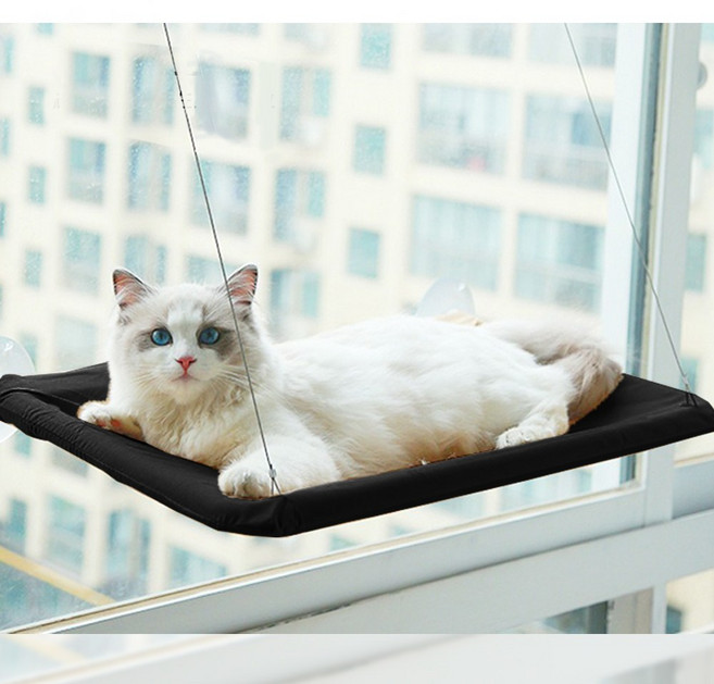 펫츄츄 고양이 창문 해먹 윈도우 창틀 침대 유리 쿠션 창문해먹 흡착 창가선반, 1개, 검은색