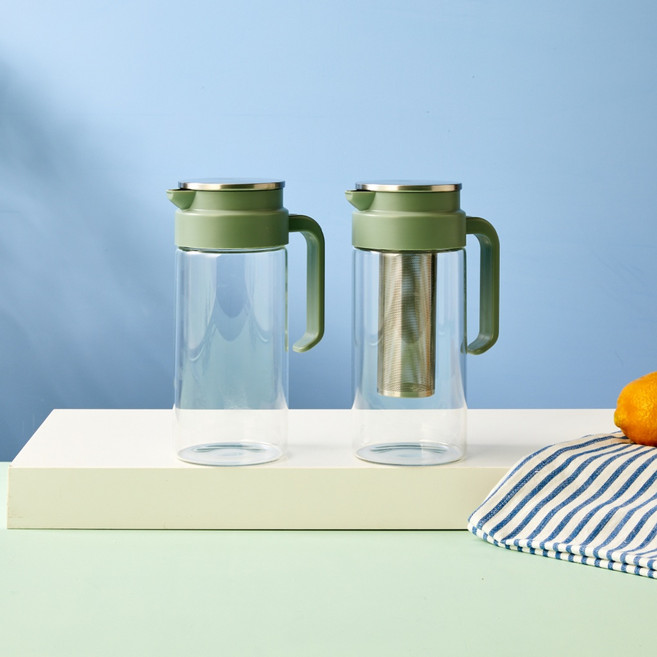 [모던하우스 광주역점]골라쓰는 내열유리 물병 1.2L 2P세트 (일반형+티망형) 그린_EASYLIFE_KC0224005, 2개, 단품