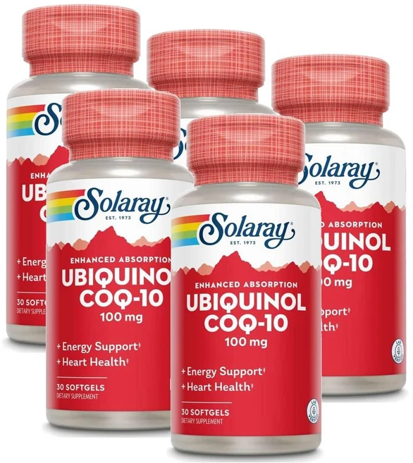 솔라레이 유비퀴놀 코큐텐 100mg 소프트젤 SOLARAY Ubiquinol CoQ10, 30정, 5개 - 쿠팡