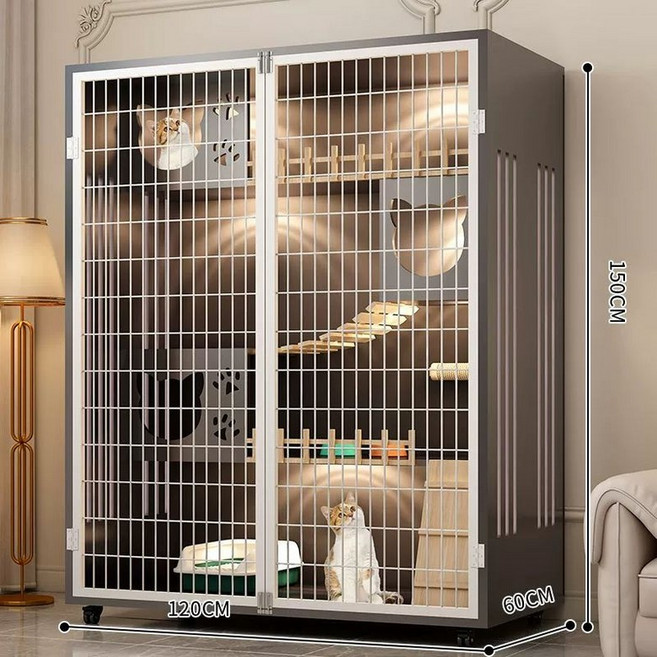 고양이 캣타워 빌라 놀이터 반려묘 호텔장 하우스 야옹이, 설치 포함-전문가 방문, 1개, 진그레이 120x60x150 메쉬 도어