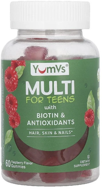 YumVs 멀티비타민 종합비타민 청소년용 라즈베리향 60개입, 1개 - 쿠팡