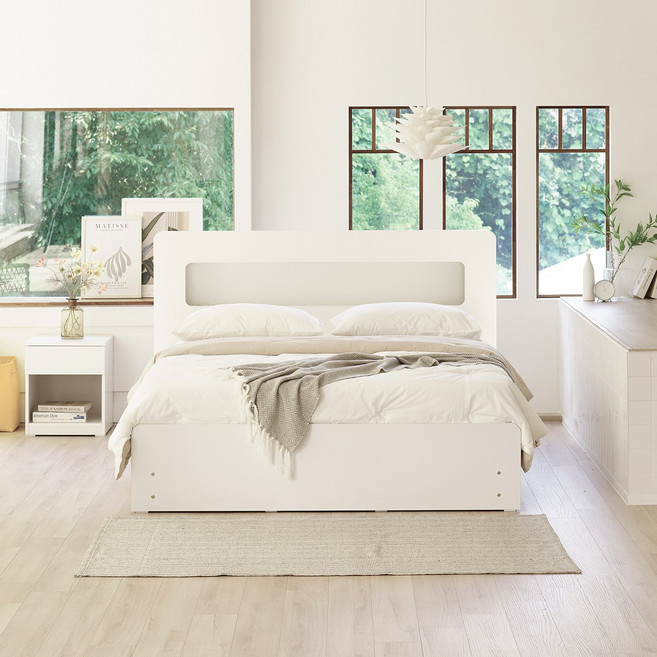 하포스 E0 3단 멀티서랍 LED 침대 + 매트리스세트 LED헤드선택 지정일설치, 미니피스3단+레이 헤드 (화이트) 컴포트 포켓 화이트