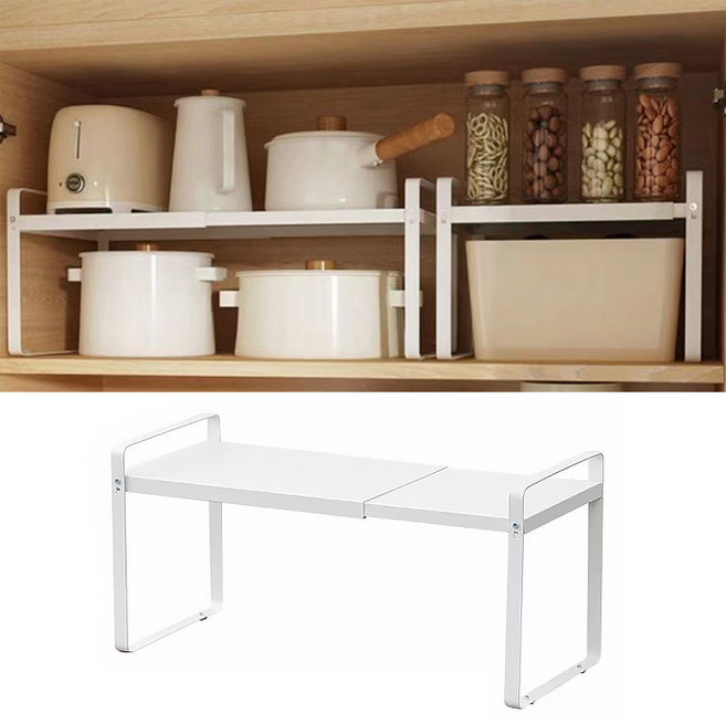 라이프브라운 다용도 길이조절 슬라이드 주방선반 2단 수납 정리대, 화이트, 1개