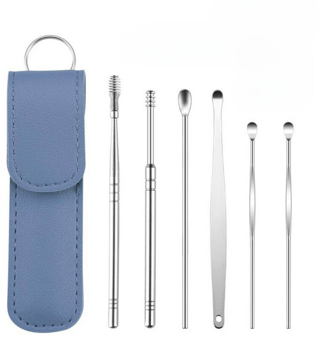 스테인레스 스틸 파기 청소 가죽 숟가락 특종 관리 건강 따기 양방향 도구 6PC 나선형 커버 세트, 06 5-BU, 1개