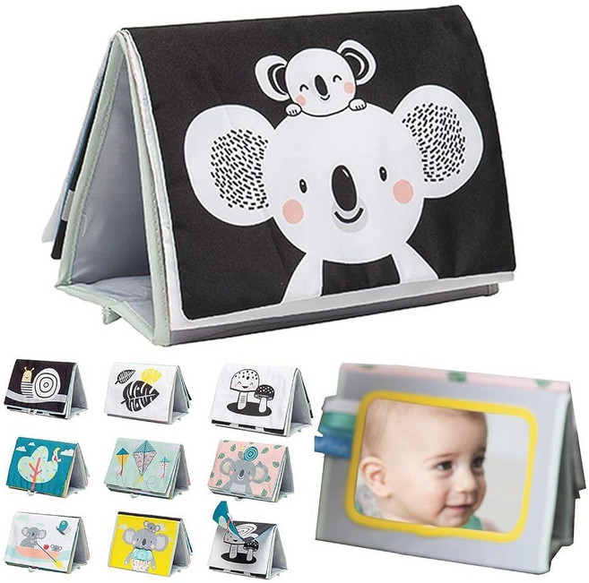 Taf Toys Tummy Time Toys 고대비 아기 책 재미있는 인터랙티브 크링클 북 거울 및 부드러운 코알라 치발기 포함 - 베이비 터미 타임 북