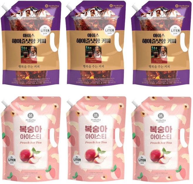 맥널티 복숭아 아이스티 3L / 아이스 헤이즐넛향 커피 3L 묶음행사, 1L, 6개