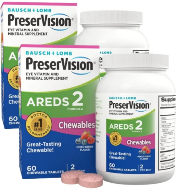 PreserVision Formula Chewables AREDS 2 프리저비전 포뮬러 츄어블즈 AREDS 2 60정 2팩, 2통 - 쿠팡