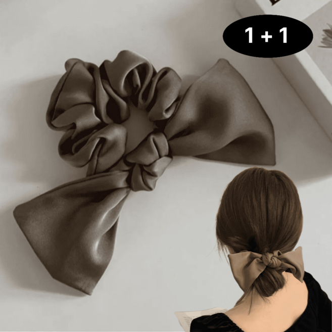 오레브 고급스러운 새틴 곱창밴드 리본 머리끈 2종 세트