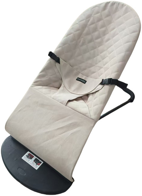 DIU 嬰兒搖搖椅哄娃哄寶寶哄睡搖籃躺椅可摺疊可調節搖搖椅安撫椅, 1件, 米色菱形款+木珠玩具+蚊帳:如圖