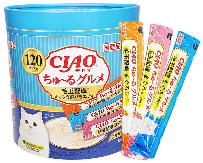 이나바 챠오츄르 120P 헤어볼케어 참치&해산물 버라이어티 고양이간식, 120개