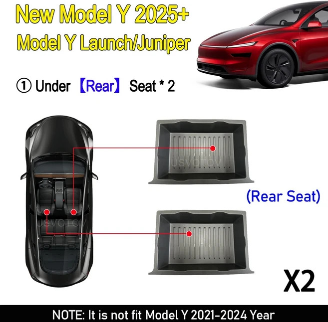Tesla New Model Y 2025 Launch Juniper 시트 보관함 센터 콘솔 주최자 상자 전면 트레이 쓰레기통 액세서, 03 Rear 2pcs