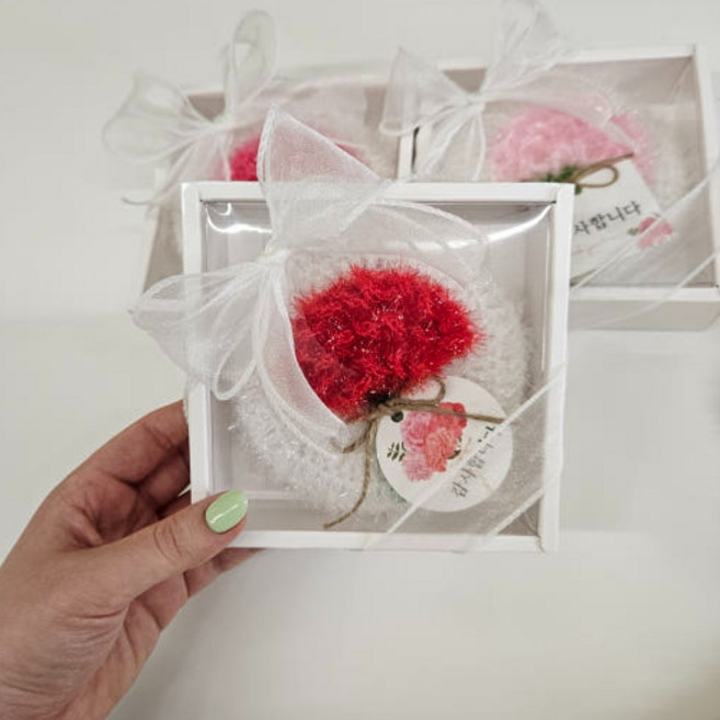 주방 아크릴수세미 호빵 카네이션 5월 가정의달 어버이날 스승의날 선물 3. 화이트/연핑크, 1개, 1개