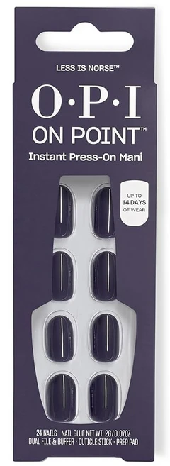 OPI On Point Press On Nails | 쇼트 라운드 네일 아트 프레스 온 네일 | 네일 포함 24개 | 오래 지속 재사용 가능 손상 없음 | 2025 가을 쉐이드, 6 Less is Norse | 다크 딥 블루, 1개 - 쿠팡