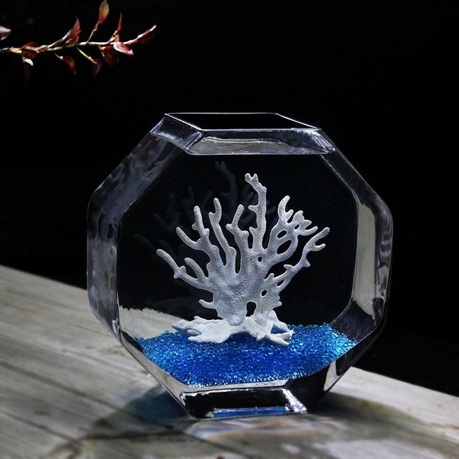 玻璃魚缸 花瓶 水培器皿 桌面小型魚缸, 1個, 大號魚缸+套餐10