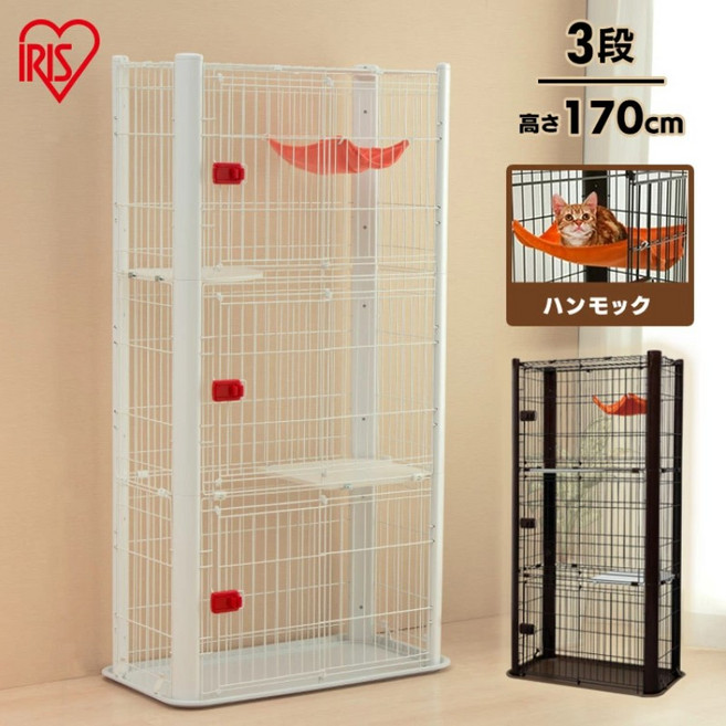 아이리스 오야마 3단 고양이 케이지 P-CSC-903 철장, 브라운