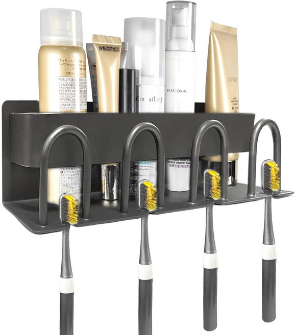 호텔식 알루미늄 접착 칫솔걸이 탐사 무타공 수납형 칫솔걸이 4구, 1개, 올블랙