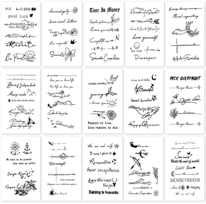 고급 레터링 반영구 문신 해나 타투 스티커, 86개, 블랙