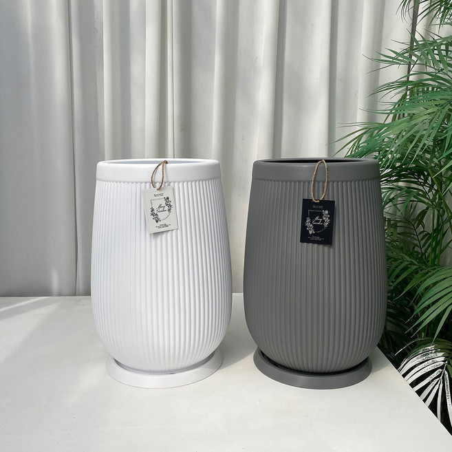 밍이네가든 화분 플라스틱 플리츠 멜론 원형, 화이트, 1개