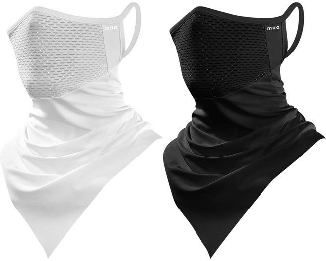 [1+1]무아 냉감 자외선차단 귀걸이형 쿨마스크 UV차단 여름 스포츠 넥마스크, 1세트, 화이트+블랙