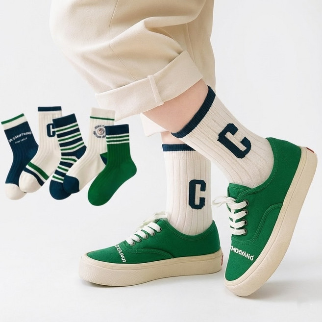 아동용 어린이 컬러 믹스 중목 양말 5켤레 세트