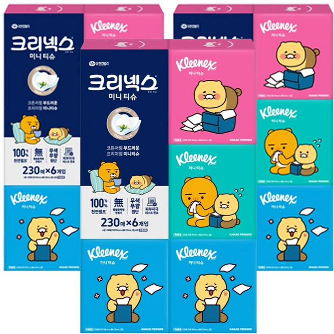 크리넥스 코튼처럼 부드러운 프리미엄 미니티슈 카카오프렌즈, 230매입, 18개