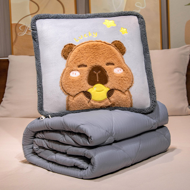 팬더 시리즈 사무실 점심시간용 베개 허리 받침 쿠션 이불 겸용 소파 거실 낮잠 담요 2-in-1, 쿠션 40*40cm, 이불 1*1.5m, 카피바라가 금괴를 안고 있는 모습(카피바라 안개베개)