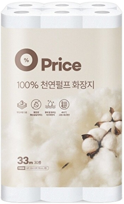 오프라이스 T 3겹천연펄프 코튼엠보화장지 (33mx30롤), 33m, 30롤, 1박스