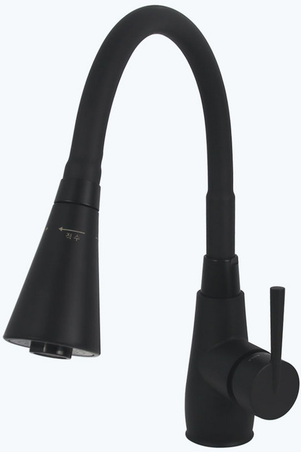 올블랙 측면 원홀코브라 싱크대수전 거위목 주방 수전 씽크대 수도꼭지, 1개