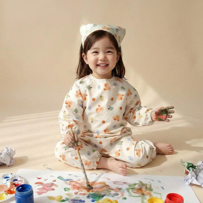 아이레빗 국내생산 아기 유아 미술가운 방수 전신 문센 촉감놀이 모래놀이, 러브 댕댕이