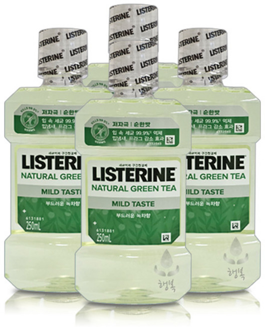 리스테린 내추럴 그린티 마일드 구강청결제, 250ml, 4개
