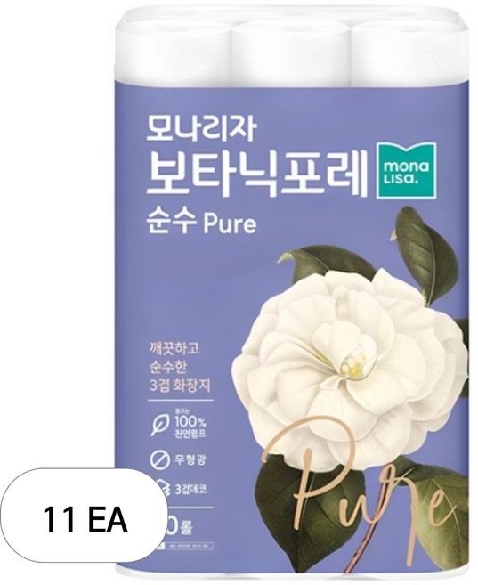 모나리자 보타닉포레 순수 천연펄프 3겹 롤화장지 27 m, 27m, 30롤, 11개