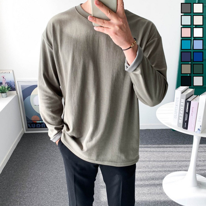 놈시크 90-140 남자 티셔츠 오버핏 소프트 특양면 긴팔티 빅사이즈