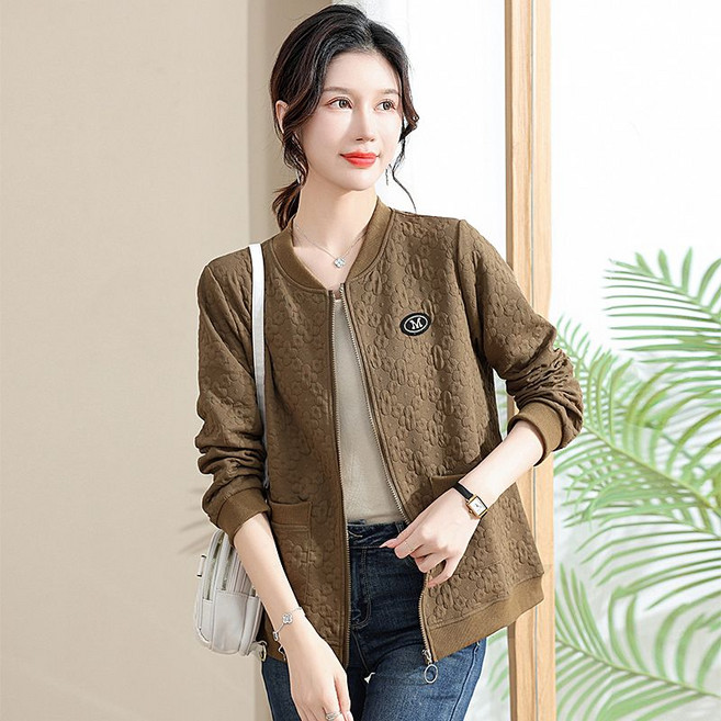 Neirny 중년여성 빅사이즈 라운드 자켓 긴팔 봄가을 간절기 엄마룩 집업 야구 루즈핏 패션 캐주얼 재킷 상의