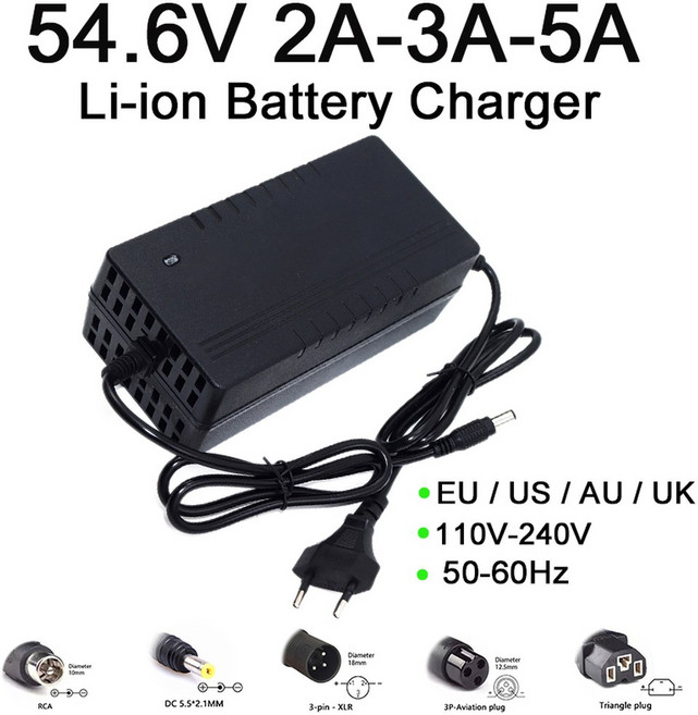 리튬 이온 배터리 48V 5A 2A 54.6V 팩 DC: 5.5*2.1MM 지능형 고속 충전기 13S 3A, EU