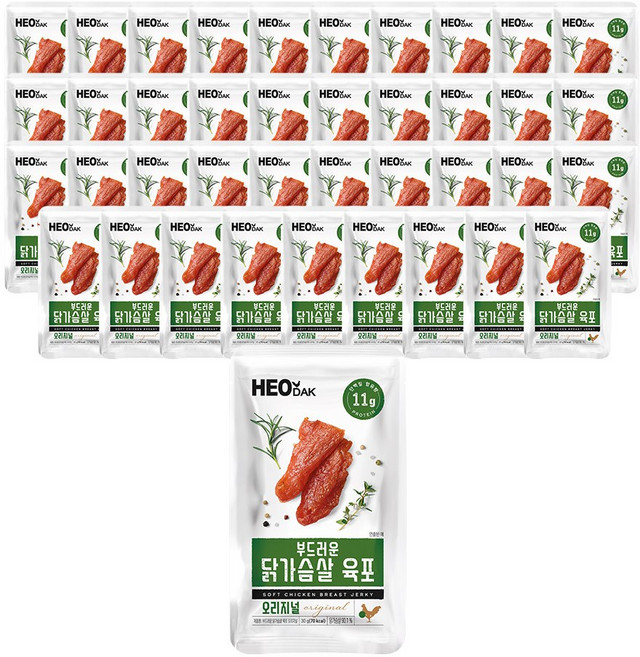 허닭 부드러운 닭가슴살 육포 오리지널 30g, 40개, 01.부드러운 닭가슴살 육포 오리지널 40팩