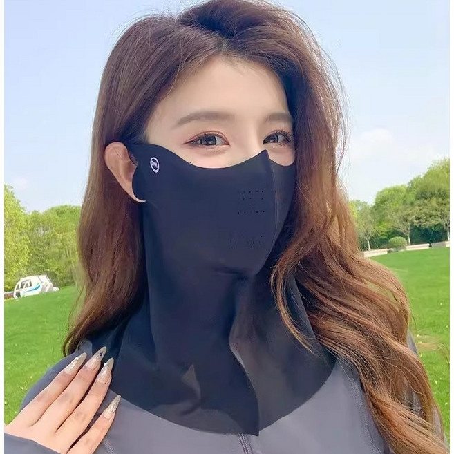 BM 冰絲涼感防曬頭套面罩, 防曬面罩【黑色】, 1個