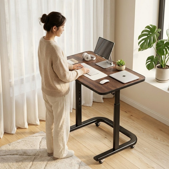 하루꿈 사이드 테이블 높이 조절 이동식 보조 1인용 데스크 다용도 학생 공부 책상, 브라운
