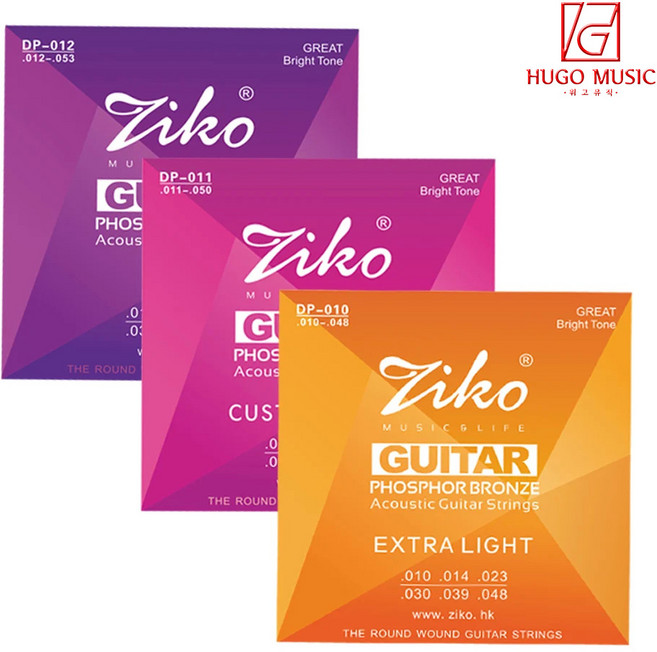 위고뮤직 ZIKO 통기타줄(DP) 010-048 011-050 012-053 기타줄 어쿠스틱 스트링, 1개